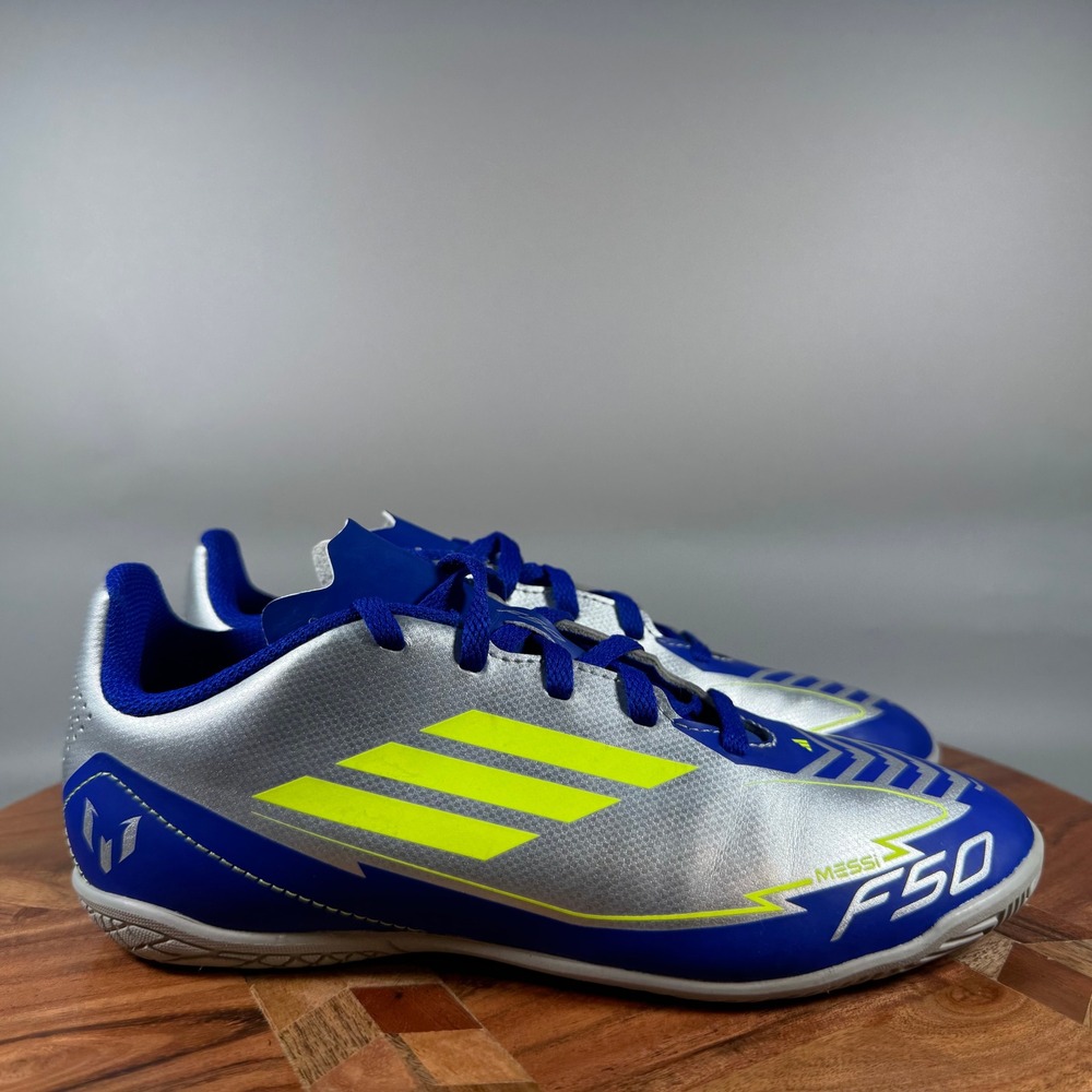 Adidas F50 Messi Club Sala Kids Indoor Soccer Shoes Silver Blue IH0922 Size 3.5Y
